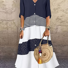 Colorblock Half Sleeve V Neck Maxi Shirt Dress