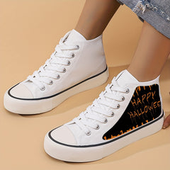 Halloween Letter Pattern High Top Canvas Sneakers
