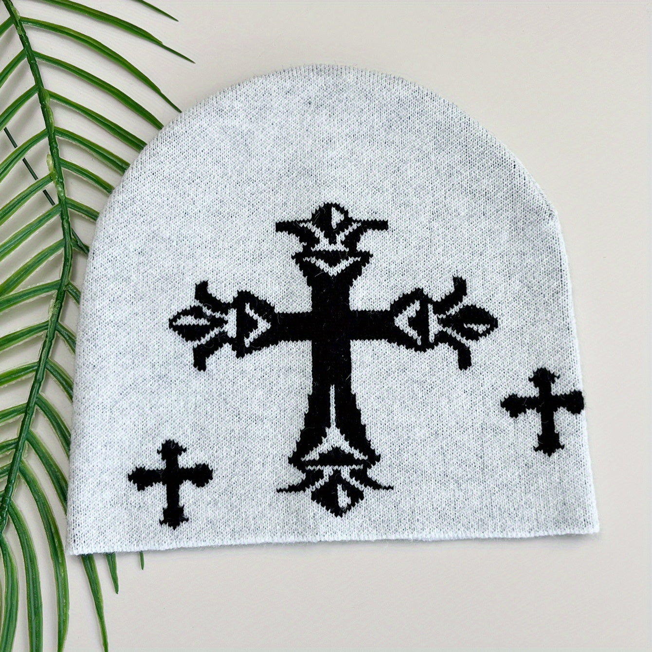 Gothic Cross Jacquard Unisex Beanie Soft Knit Hat