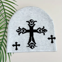 Gothic Cross Jacquard Unisex Beanie Soft Knit Hat