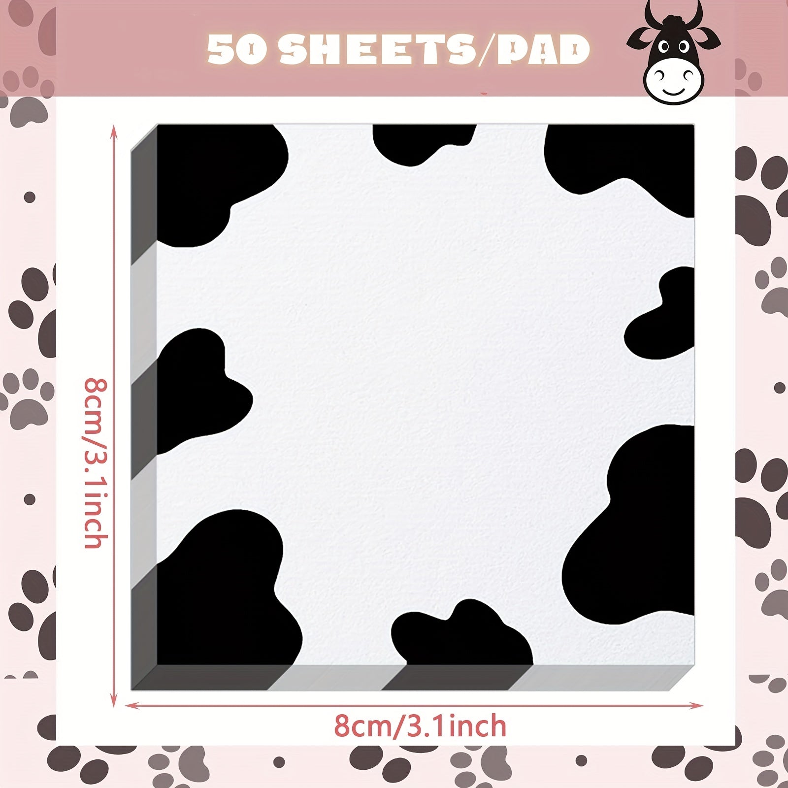 2 Packs Cow Print Sticky Note Pads Self-Adhesive Memo Pads for School