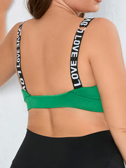 Sports Bra Contrast Letter Tape Seamless High Stretch Yoga Fitness Bra