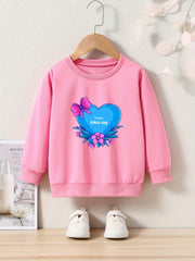 Girls Love Heart Print Sweatshirt Crew Neck Pullover