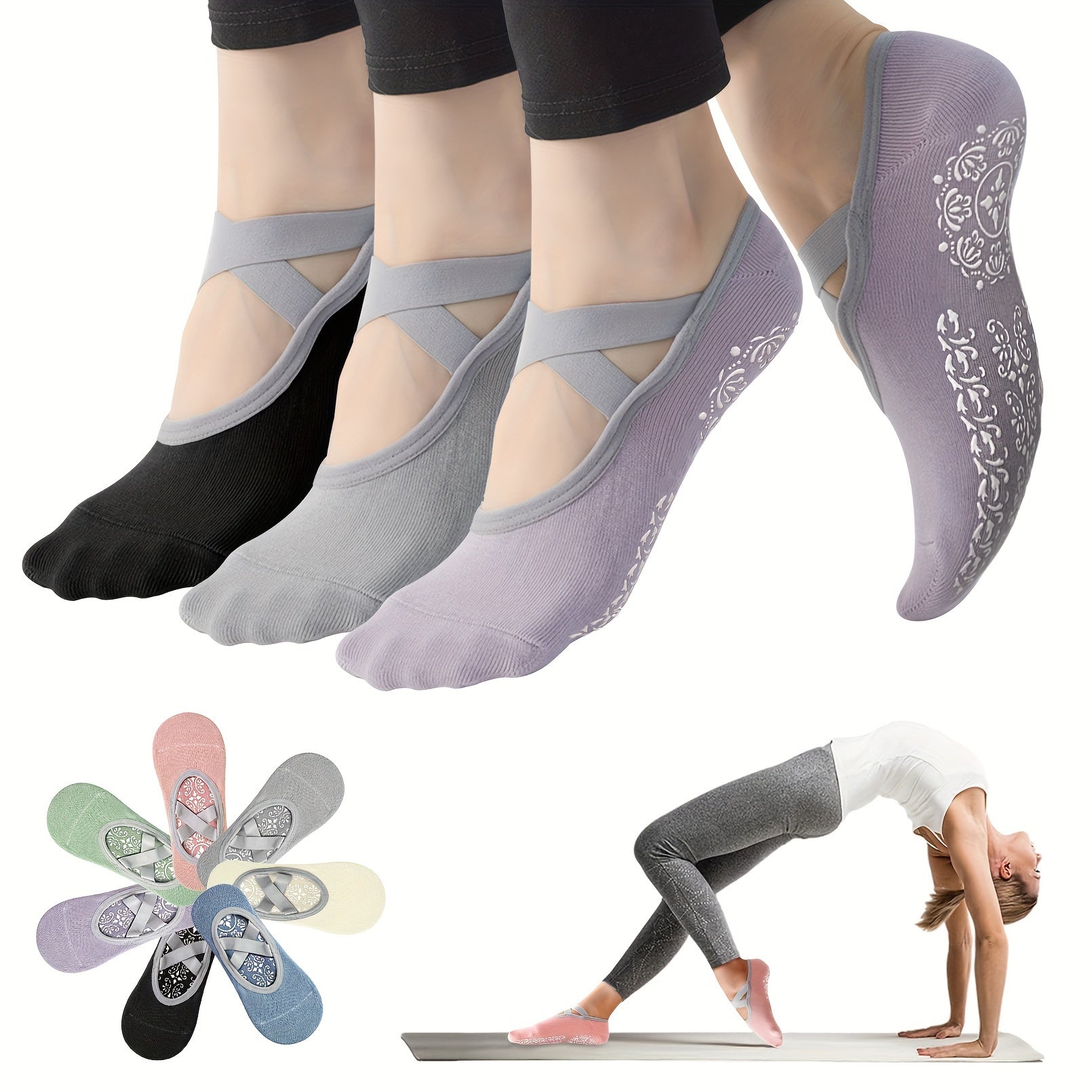 Women's Non Slip Yoga Socks with Extra Grips for Yoga Ballet Barre