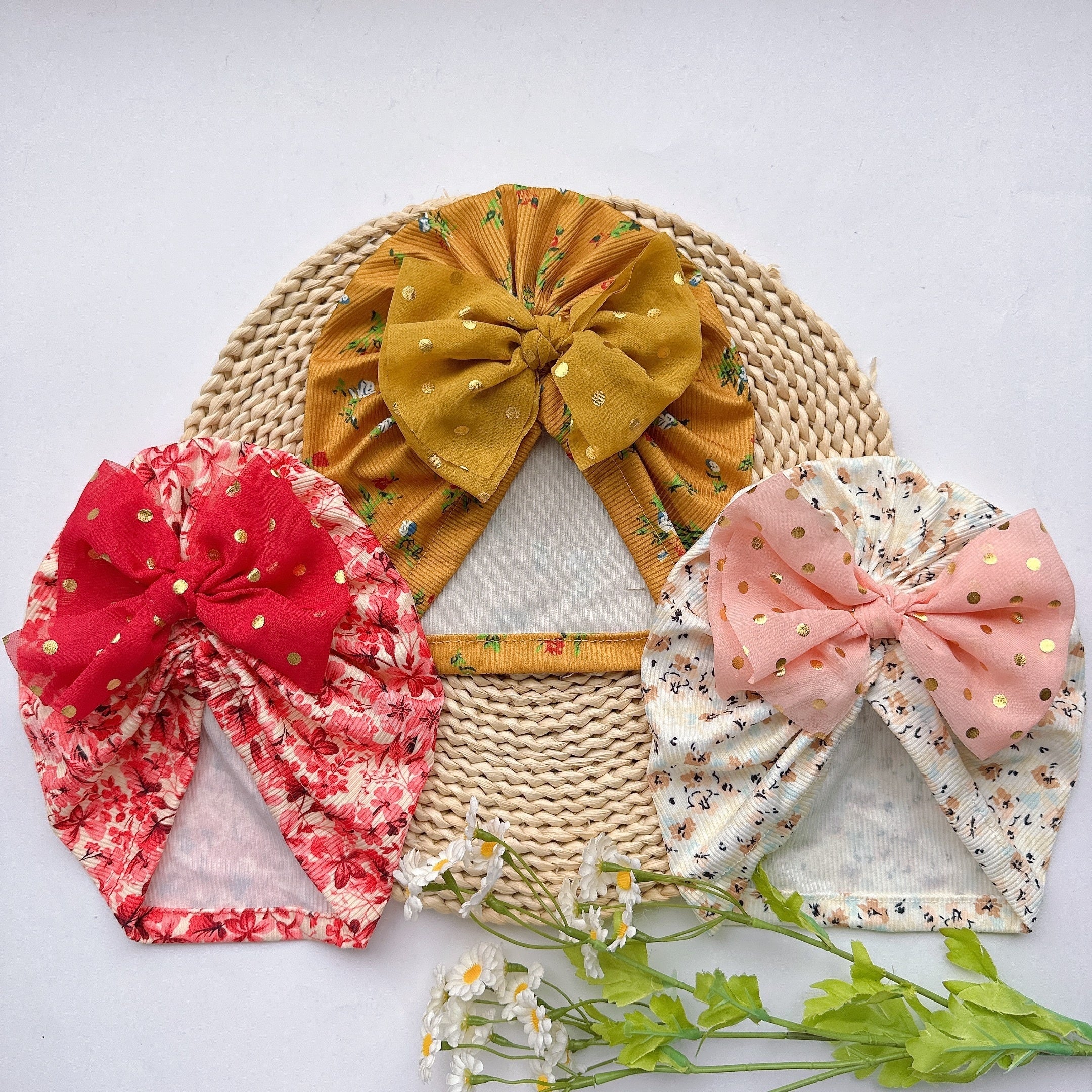 Soft Elastic Baby Print Bow Hat Kids Accessories