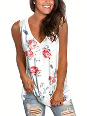 Floral Print V Neck Tank Top Sleeveless Casual Summer Women's Clothing