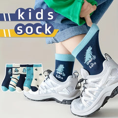 5 Pairs Dinosaur Pattern Socks for Kids - Breathable Casual Outdoor Sports Wear