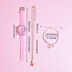 Butterfly LED Watch Set for Girls with Bracelet & Necklace