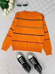Boys Striped Block Sweater Round Neck Long Sleeve Pullover