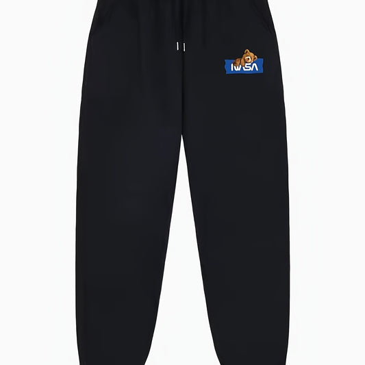 Bear Pattern Joggers Men's Casual Stretch Waist Sweatpants