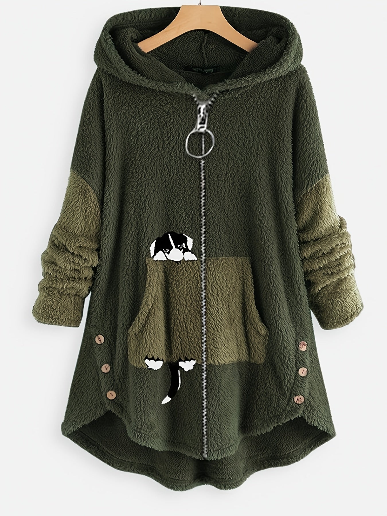Cartoon Pattern Teddy Coat Zip Up Hooded Outerwear