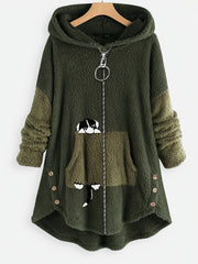 Cartoon Pattern Teddy Coat Zip Up Hooded Outerwear
