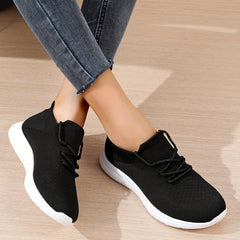 Women's Knitted Sneakers Comfy Lace Up Outdoor Running Shoes