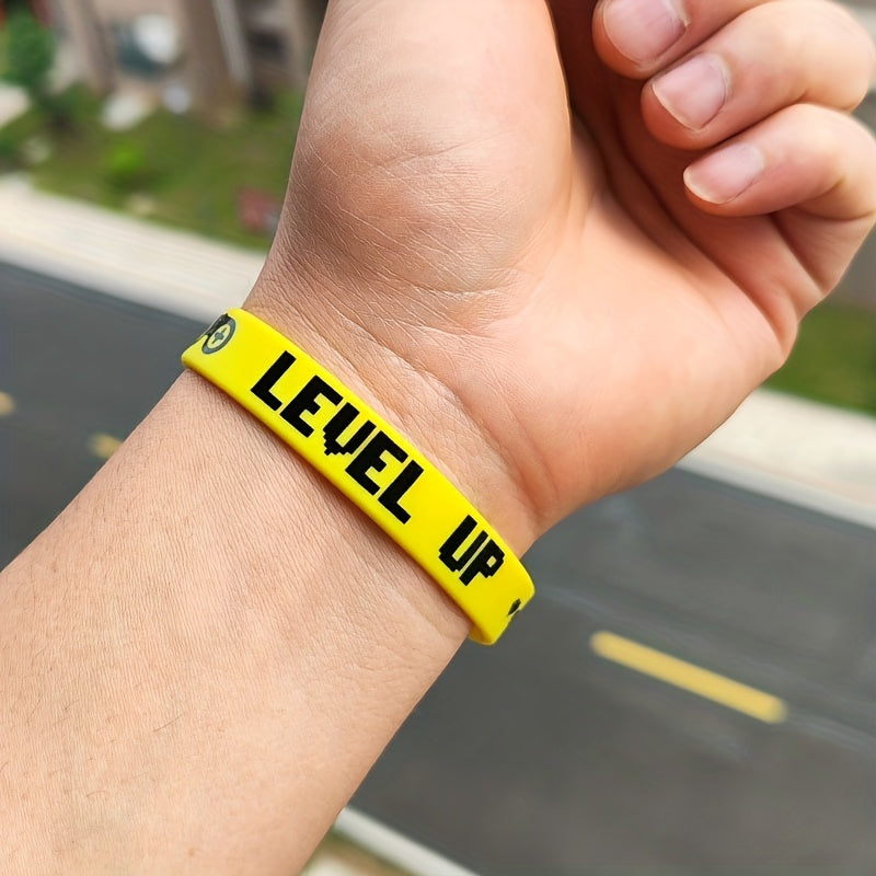 6pcs Unisex Silicone Bracelets, Letter Print, Sporty Style