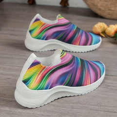 Women's Colorblock Woven Sneakers Lightweight Slip On Sock Shoes