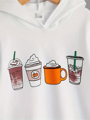 Boys Long Sleeve Hoodie Pullover Top Drinks Print Sweatshirts