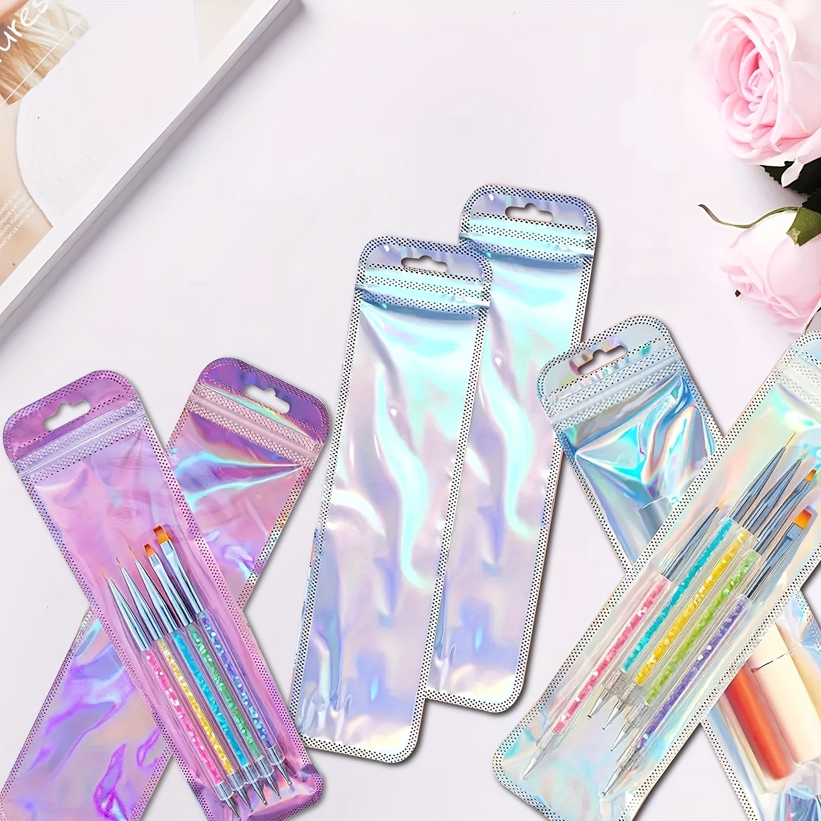 Colorful Laser Packaging Bags for Pens Makeup Brushes Jewelry Lip Gloss Candy