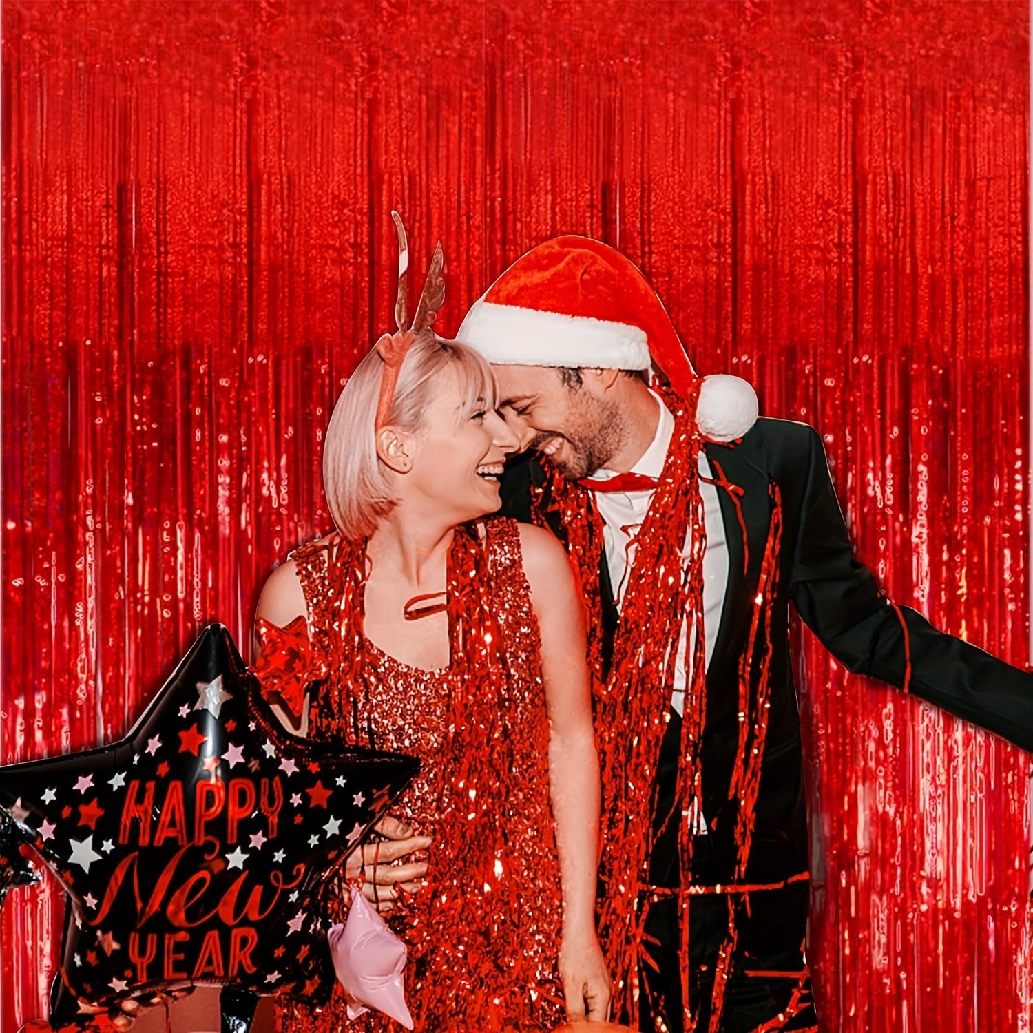 2pcs Red Streamers Foil Fringe Backdrop Curtains for Party Decor