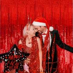 2pcs Red Streamers Foil Fringe Backdrop Curtains for Party Decor
