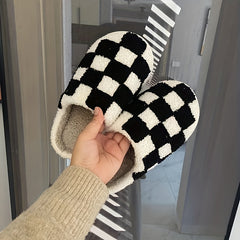 Checkerboard Pattern Slippers Plush Lined Shoes