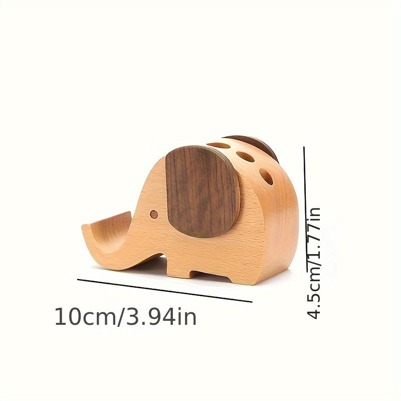 Creative Elephant Pen Holder Wooden Office Supplies Storage Desktop Decoration