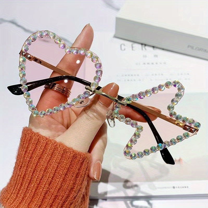 Children's Rhinestone Heart & Hourglass Shape Sunglasses