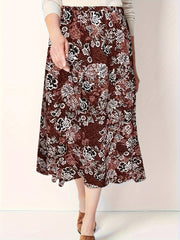 Allover Floral Print High Rise Midi A line Skirt