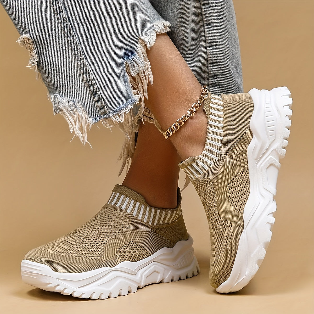 Women's Knit Slip-On Platform Sneakers Breathable Casual Daily Shoes