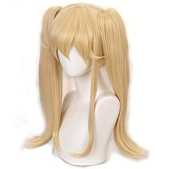 Brown Long Curly Wig With Bangs 2 Ponytail Synthetic Wig Anime Cosplay Wig