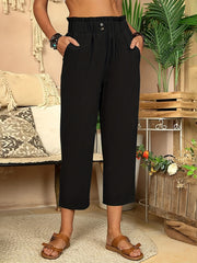 Elastic Waist Button Decor Pants for Women