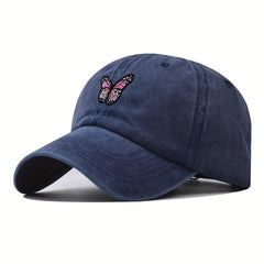 Butterfly Embroidery Baseball Cap Distressed Cotton Dad Hat Sun Hat for Women