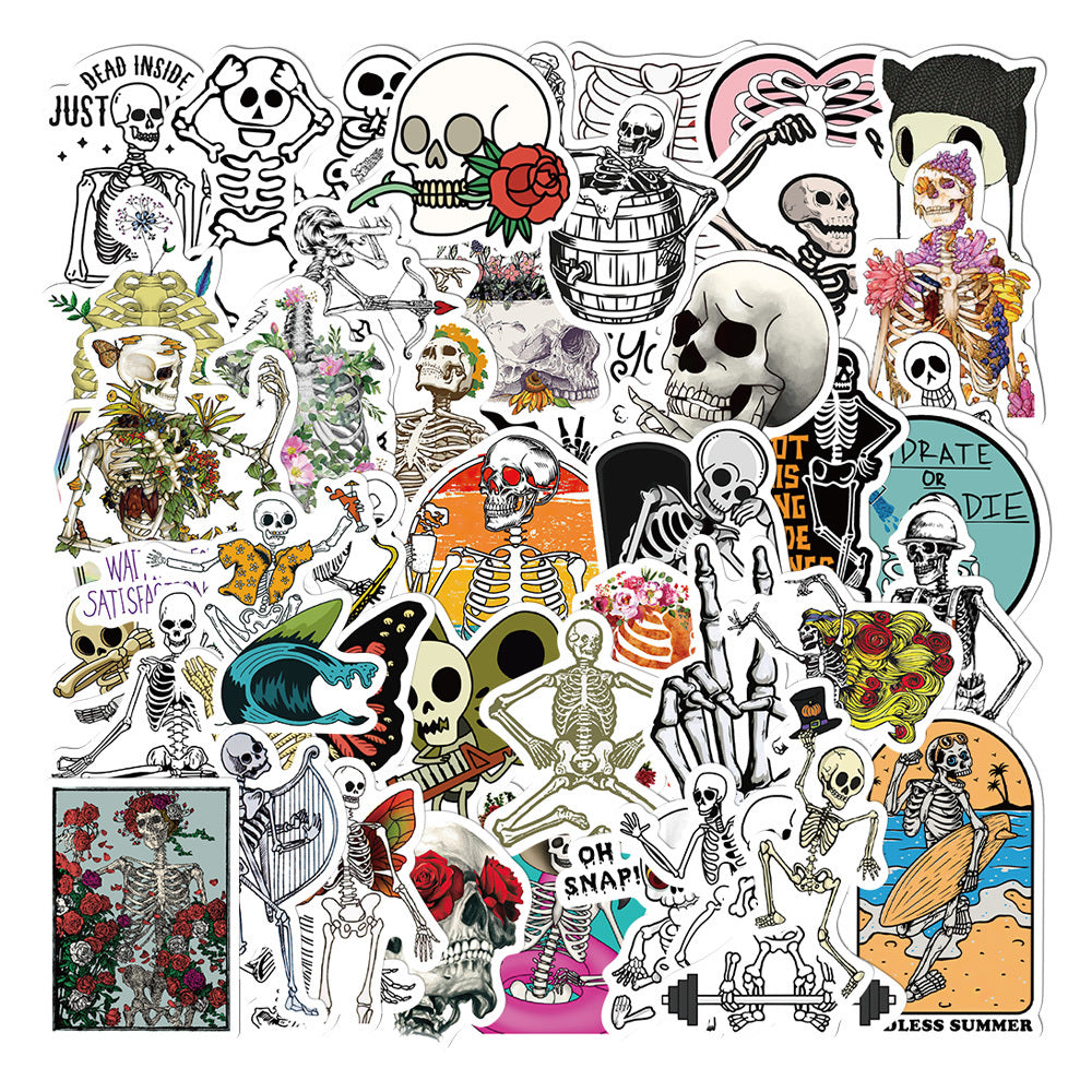 50pcs Skeleton Waterproof Stickers for Laptops Water Bottles