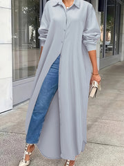 Solid Button Up Long Sleeve Shirt Dress