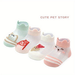 4pairs Boys Mesh Ice Silk Cartoon Ankle Socks