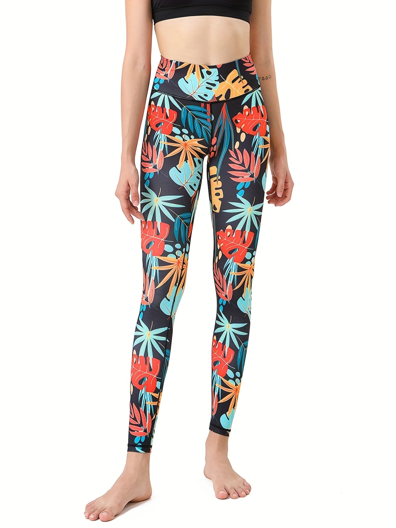 Leaf Print Yoga Pants High Stretch Slim Fit Quick Drying Leggings