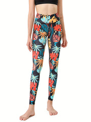 Leaf Print Yoga Pants High Stretch Slim Fit Quick Drying Leggings