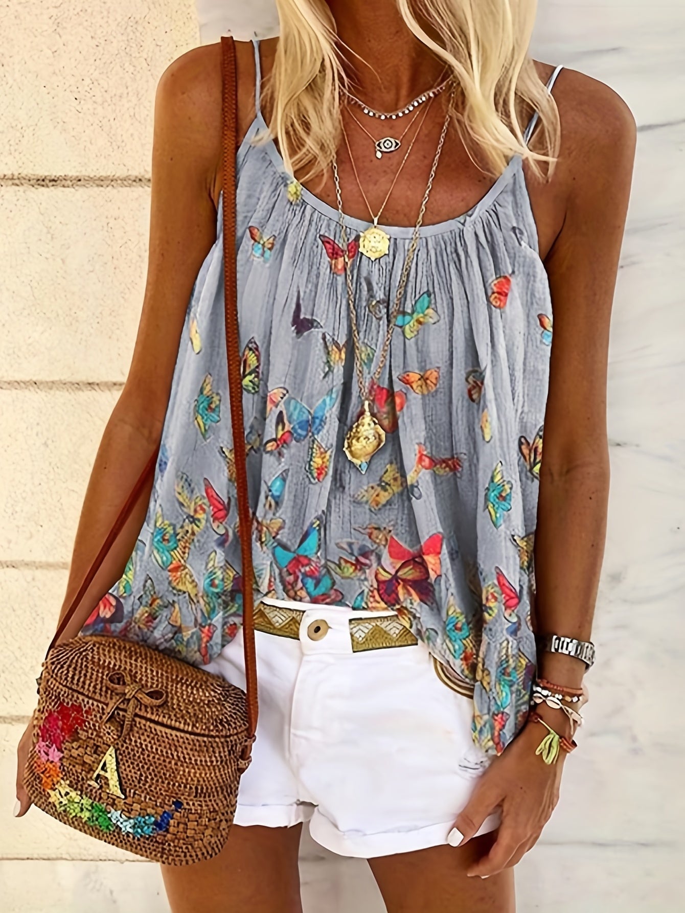Butterfly Print Cami Top Sleeveless Summer Top Women's Clothing