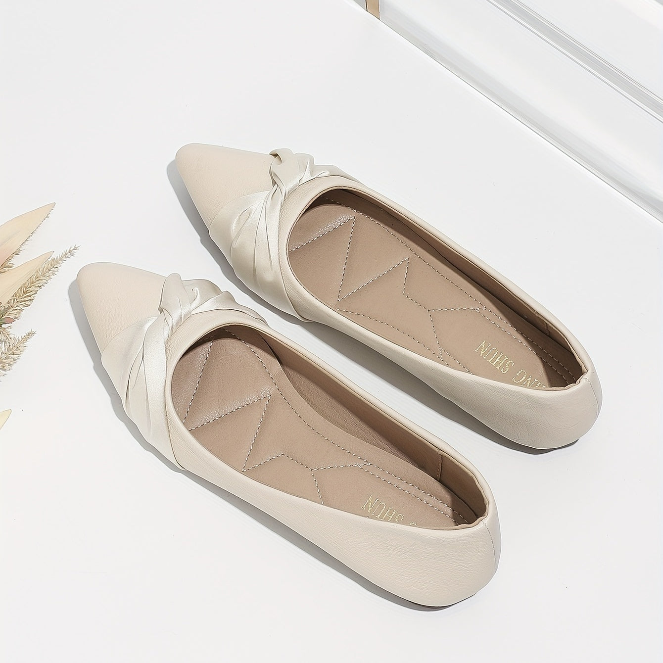 Women's Knot Ballet Flats Soft Sole Slip On Shoes Wedding Dress Flats