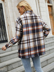 Plaid Print Polo Collar Shirt Casual Long Sleeve Shirt