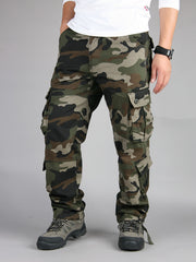 Solid Cotton Men's Cargo Pants for Outdoor Activities