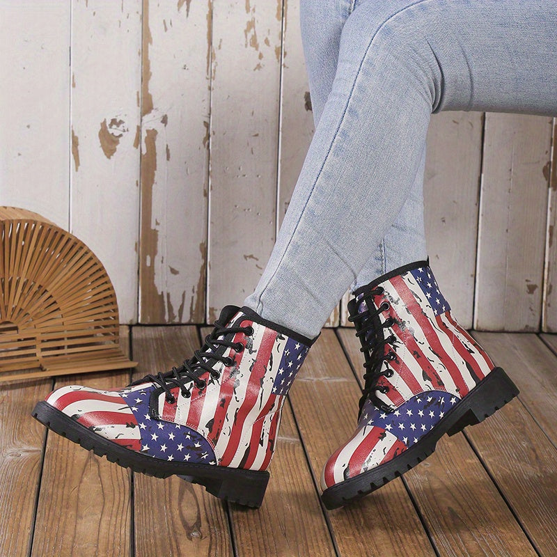 Women's Retro Ankle Combat Boots Lace Up Shoes For 4th Of July