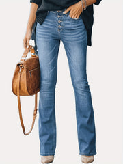 Dark High Stretch Flared Jeans Bootcut Slim Fit Denim Pants Women's Clothing