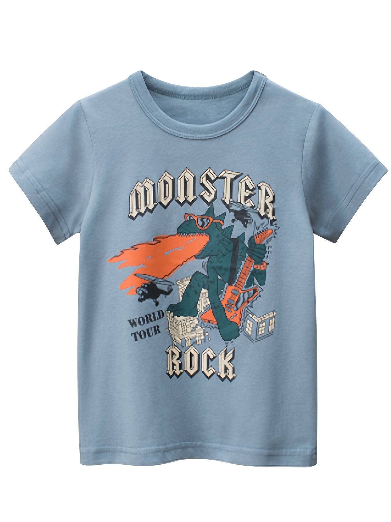Boys Monster Rock T shirt Short Sleeves Crew Neck Summer Casual Kids Clothes