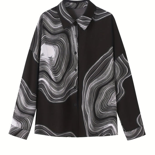 Women's Plus Graphic Print Lantern Sleeve Blouse