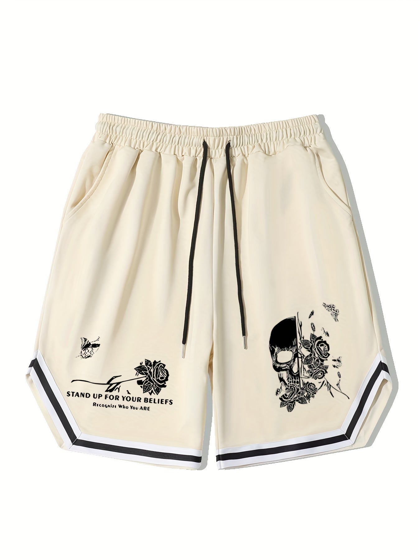 Men's Flower Skull Graphic Drawstring Shorts