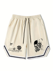 Men's Flower Skull Graphic Drawstring Shorts