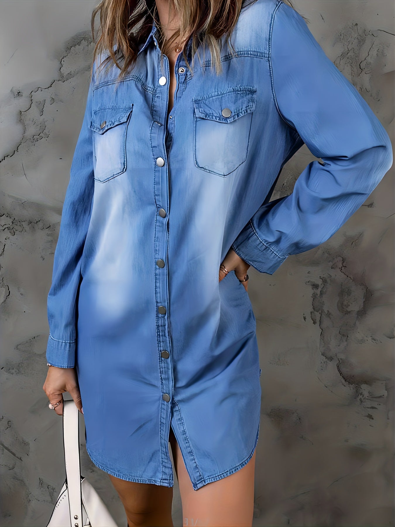 Women's Denim Shirt Long Sleeves Single Breasted Button Lapel