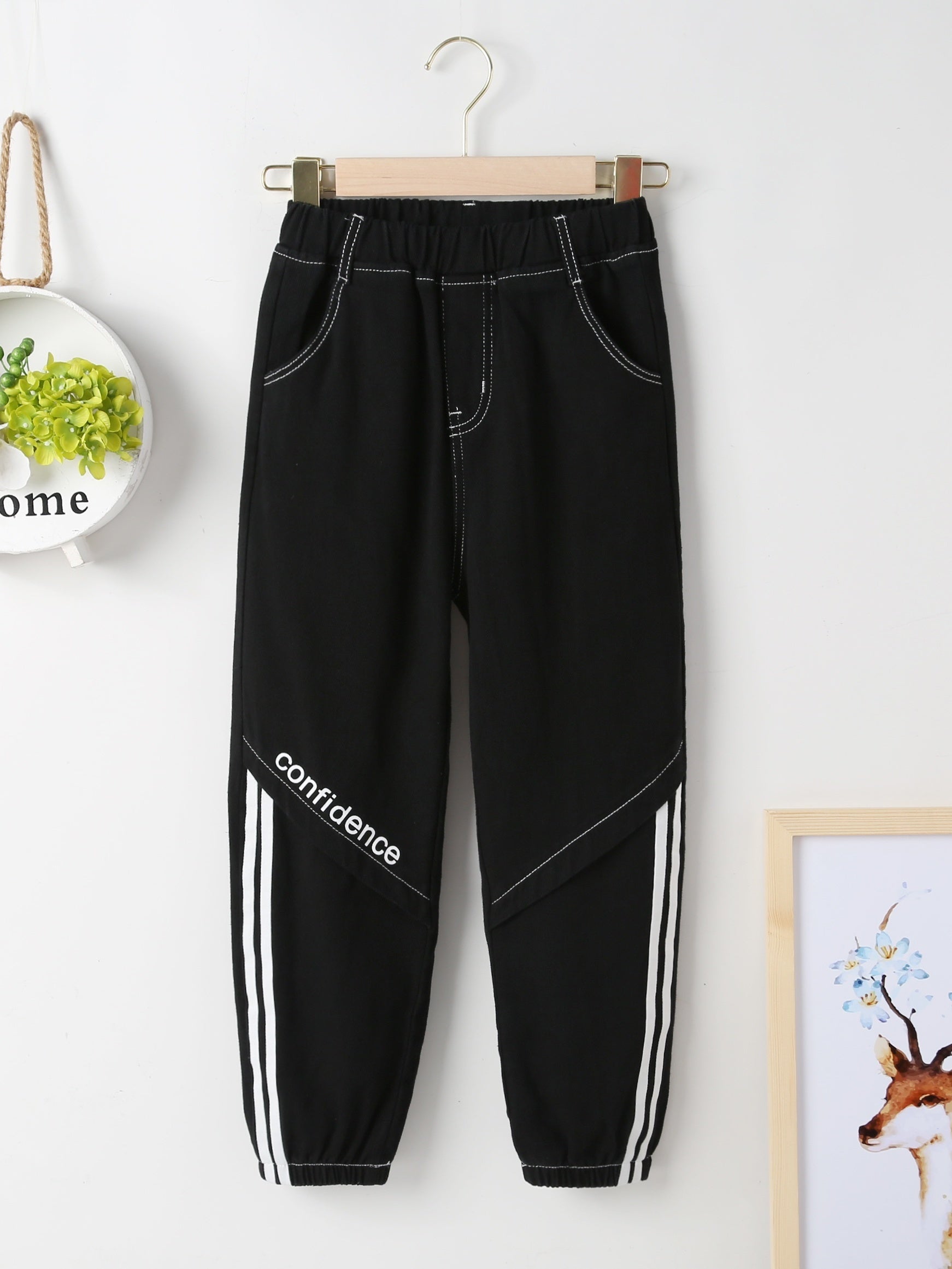 Boy's Confidence Graphic Print Jeans Casual Denim Pants