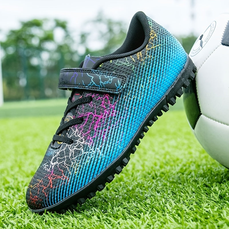 Boys' Turf Football Boots Hook Loop Fastener Outdoor Anti-slip TF Soccer Cleats