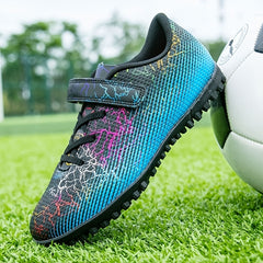 Boys' Turf Football Boots Hook Loop Fastener Outdoor Anti-slip TF Soccer Cleats